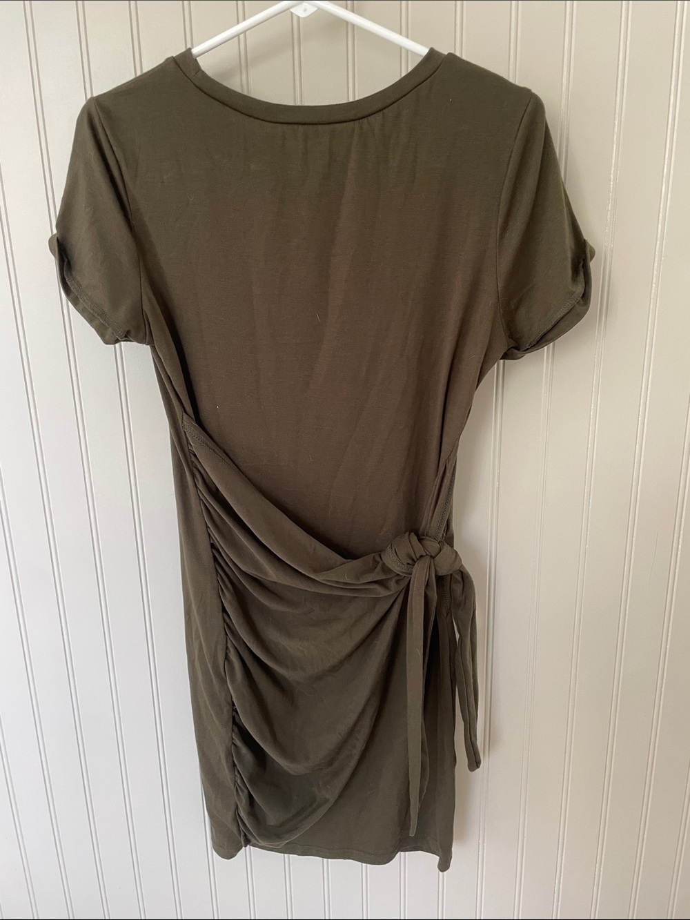 Women's Olive Tie-Waist Short Sleeve Dress